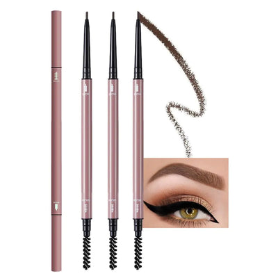 3Pcs Waterproof Eyebrow Pencil Professional Makeup Micro Brow Pencil Double-ended ultra-fine eyebrow pencil Ultra-Fine Mechanical Pencil (03#dark brown)